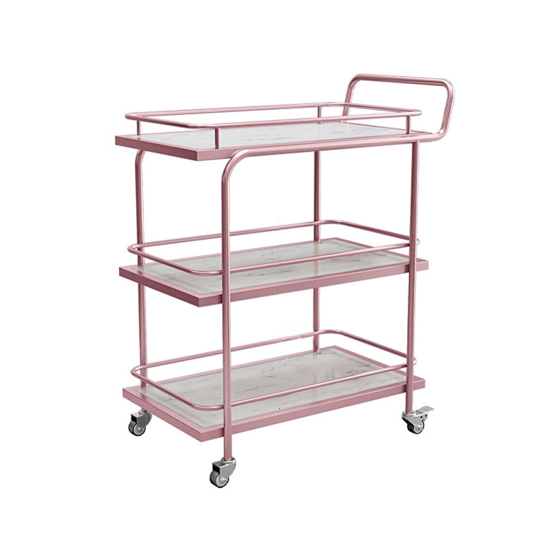 Modern Open Storage Prep Table Rectangular Rolling Kitchen Trolley 27"L x 15"W x 34"H Pink-White 3 Clearhalo 'furn' 'furn_kitchen_islands_carts' 'Furniture' 'Kitchen & Dining Furniture' 'Kitchen Islands & Carts' 'kitchen_islands_carts' 6784697
