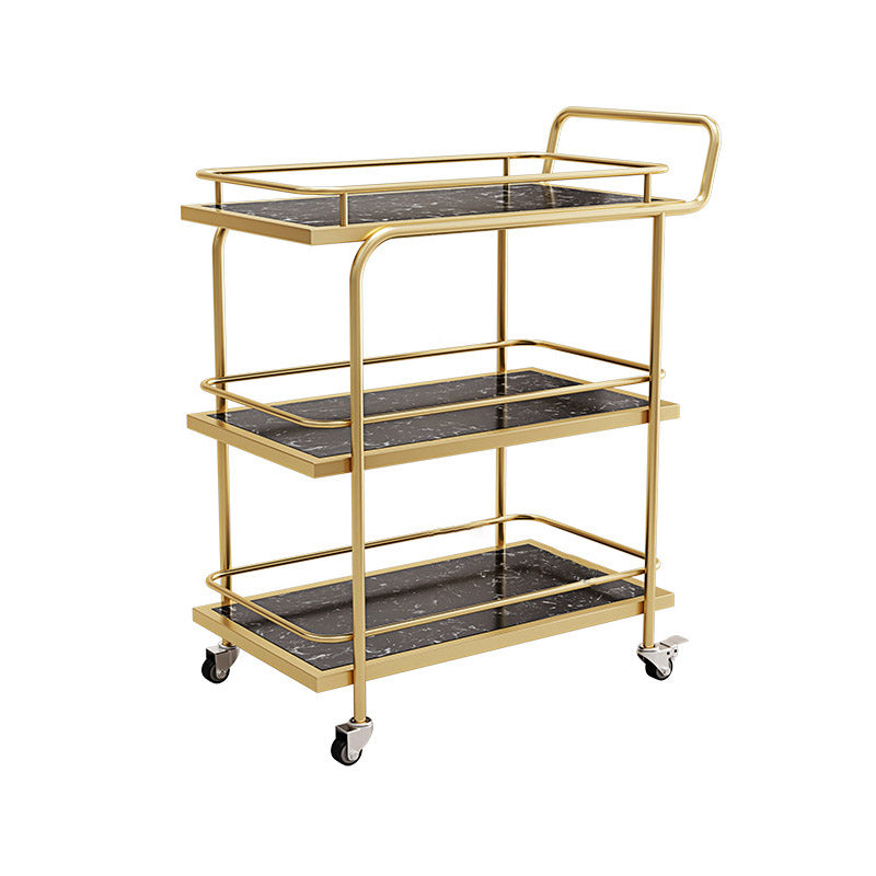 Modern Open Storage Prep Table Rectangular Rolling Kitchen Trolley 27"L x 15"W x 34"H Gold-Black 3 Clearhalo 'furn' 'furn_kitchen_islands_carts' 'Furniture' 'Kitchen & Dining Furniture' 'Kitchen Islands & Carts' 'kitchen_islands_carts' 6784698