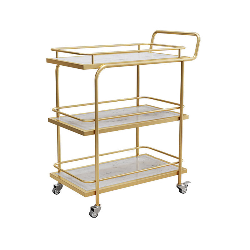 Modern Open Storage Prep Table Rectangular Rolling Kitchen Trolley 27"L x 15"W x 34"H Gold-White 3 Clearhalo 'furn' 'furn_kitchen_islands_carts' 'Furniture' 'Kitchen & Dining Furniture' 'Kitchen Islands & Carts' 'kitchen_islands_carts' 6784700