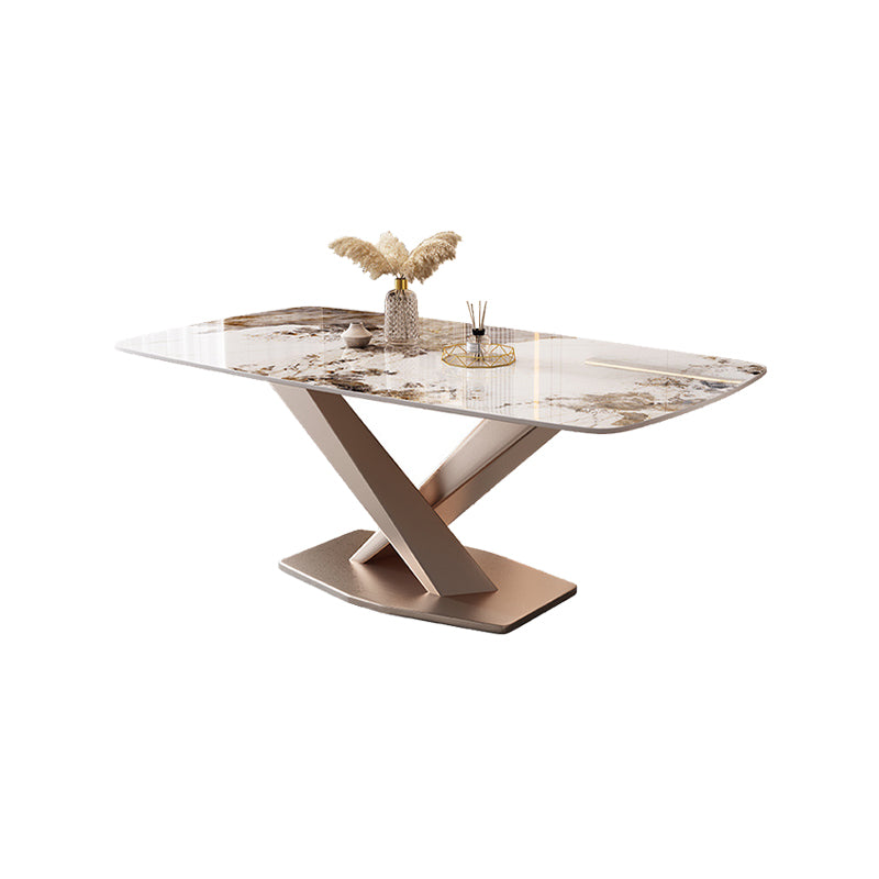 Marble Top Dining Table Modern Dining Table with Pedestal Base 55.1"L x 31.5"W x 29.5"H Without Chairs Clearhalo 'Dining Tables & Seating' 'Dining Tables' 'dining_table' 'furn' 'furn_dining_table' 'Furniture' 'Kitchen & Dining Furniture' 6784877