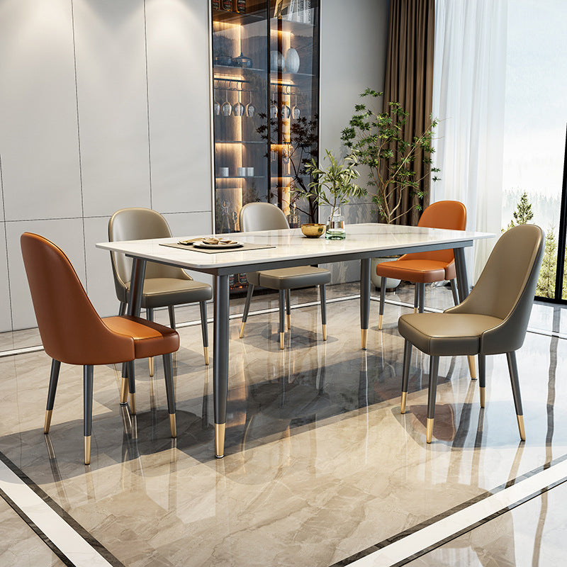 Stone Top Dining Table Metal Base Home Dinner Room Kitchen Table 63"L x 35.4"W x 29.5"H Without Chairs Clearhalo 'Dining Tables & Seating' 'Dining Tables' 'dining_table' 'furn' 'furn_dining_table' 'Furniture' 'Kitchen & Dining Furniture' 6784916