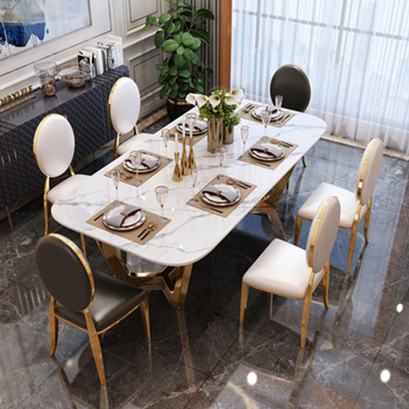 Glam Style Dining Room Dinner Table Gold Base Luxury Dining Table 63"L x 35.4"W x 29.5"H Without Chairs Clearhalo 'Dining Tables & Seating' 'Dining Tables' 'dining_table' 'furn' 'furn_dining_table' 'Furniture' 'Kitchen & Dining Furniture' 6784928