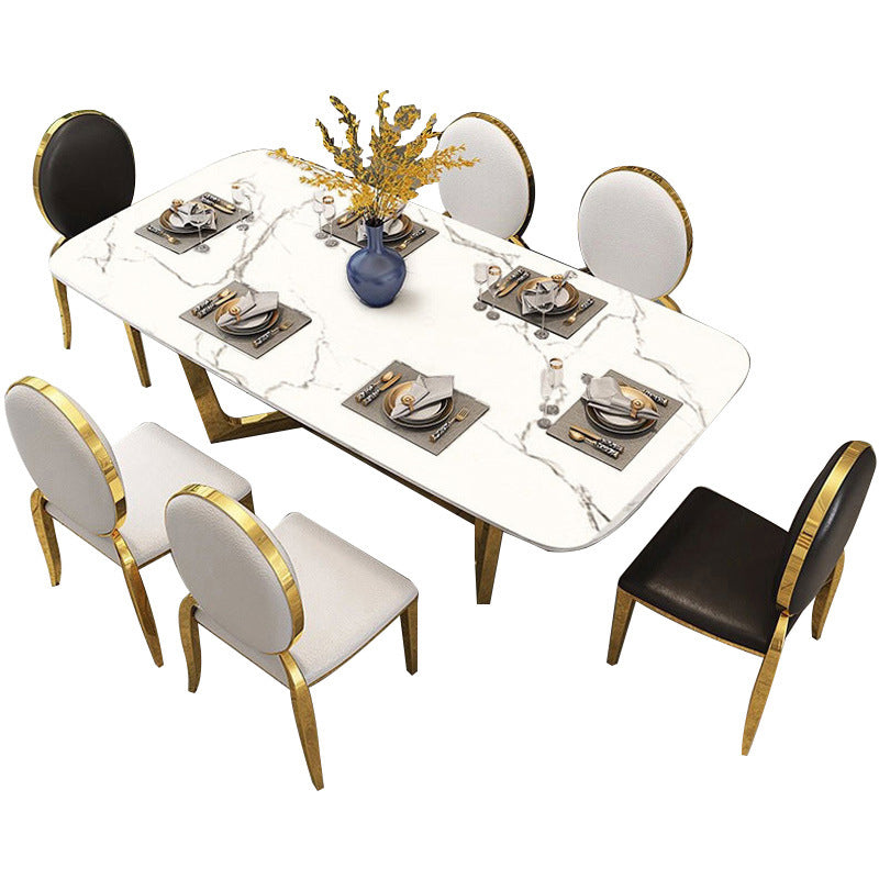 Glam Style Dining Room Dinner Table Gold Base Luxury Dining Table 55.1"L x 31.5"W x 29.5"H Without Chairs Clearhalo 'Dining Tables & Seating' 'Dining Tables' 'dining_table' 'furn' 'furn_dining_table' 'Furniture' 'Kitchen & Dining Furniture' 6784931