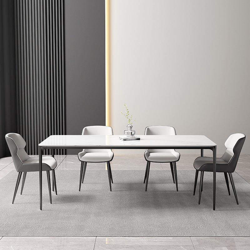 Modern Rectangle Stone Dining Table Black Frame Kitchen Table