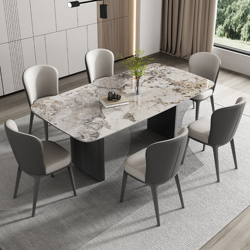 Industrial Dining Room Table Rectangle Stone Dinette Table In Grey 63"L x 35.4"W x 29.5"H Without Chairs Clearhalo 'Dining Tables & Seating' 'Dining Tables' 'dining_table' 'furn' 'furn_dining_table' 'Furniture' 'Kitchen & Dining Furniture' 6784998