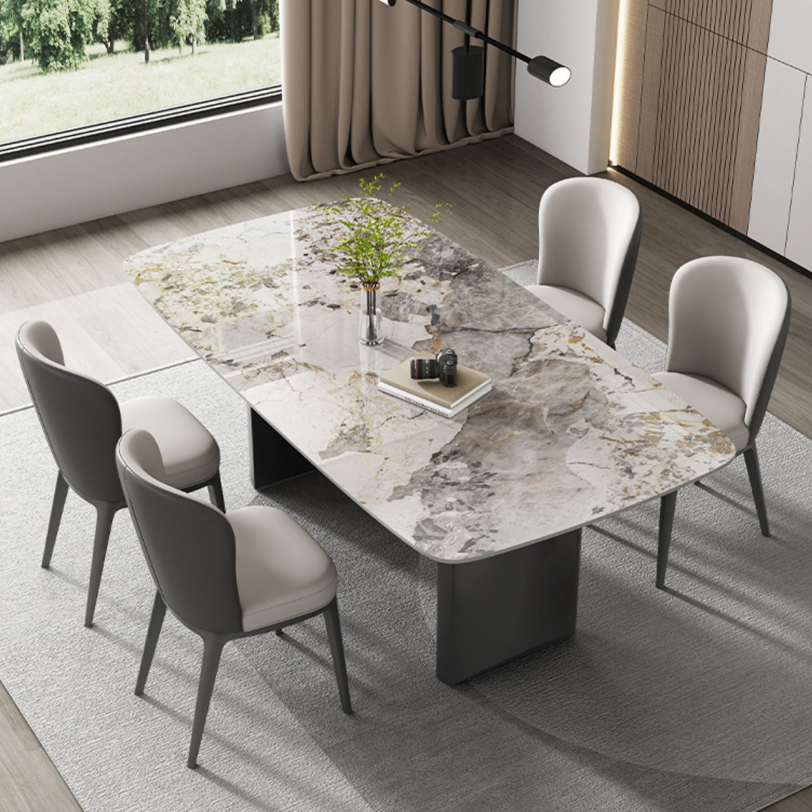Industrial Dining Room Table Rectangle Stone Dinette Table In Grey Clearhalo 'Dining Tables & Seating' 'Dining Tables' 'dining_table' 'furn' 'furn_dining_table' 'Furniture' 'Kitchen & Dining Furniture' 6785006