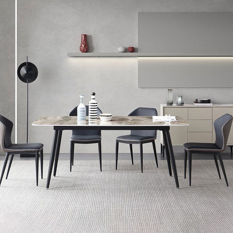 Contemporary Style 1/2/3/5/7 Pieces Dining Chairs Set Rectangle Stone Furniture in Gray 5 Pieces: Table, 4 Chairs Clearhalo 'Dining Room Sets' 'Dining Tables & Seating' 'dining_room_set' 'furn' 'furn_dining_room_set' 'Furniture' 'Kitchen & Dining Furniture' 6785109