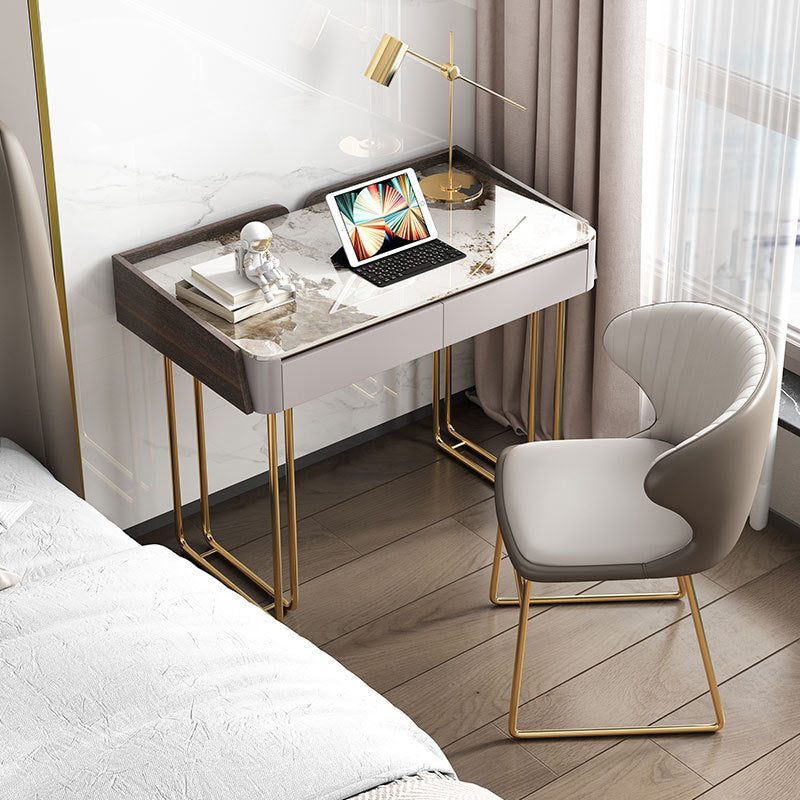 2 Drawers Writing Desk Stone 29.53" Tall Office Desk with Sled Base 31.5"L x 19.7"W x 29.5"H Clearhalo 'furn' 'furn_office_desk' 'Furniture' 'Office Desks' 'Office Furniture' 'office_desk' 6788051