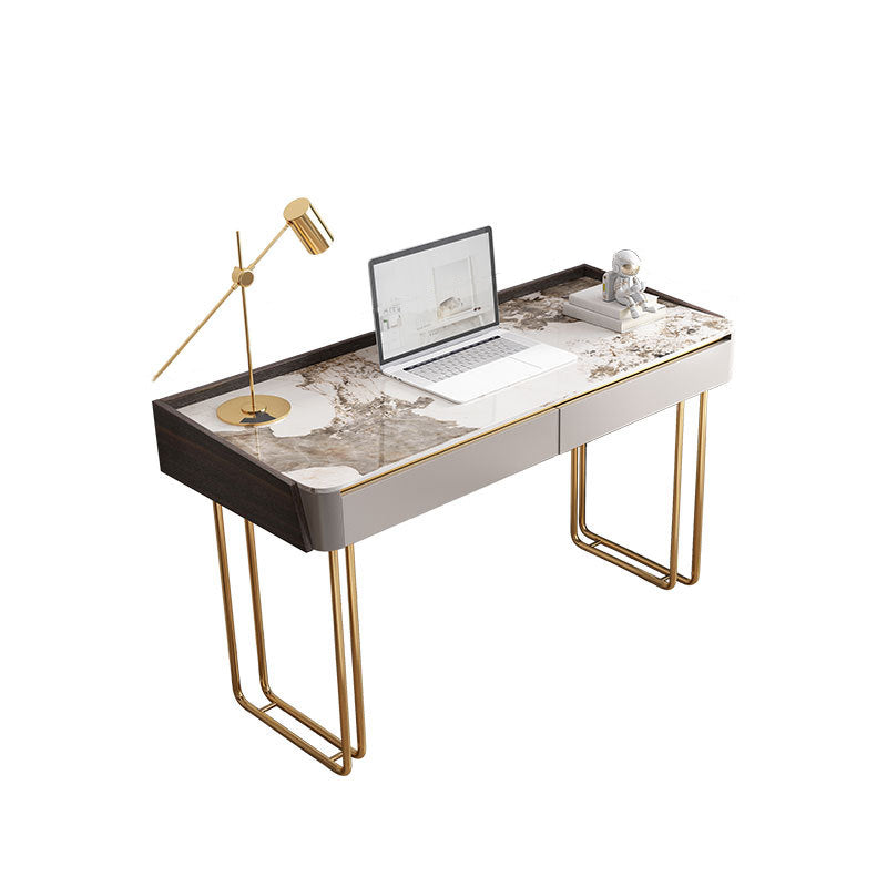 2 Drawers Writing Desk Stone 29.53" Tall Office Desk with Sled Base 39.4"L x 19.7"W x 29.5"H Clearhalo 'furn' 'furn_office_desk' 'Furniture' 'Office Desks' 'Office Furniture' 'office_desk' 6788052