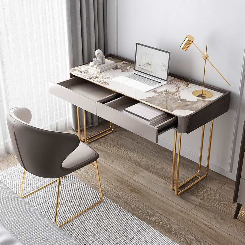 2 Drawers Writing Desk Stone 29.53" Tall Office Desk with Sled Base Clearhalo 'furn' 'furn_office_desk' 'Furniture' 'Office Desks' 'Office Furniture' 'office_desk' 6788055