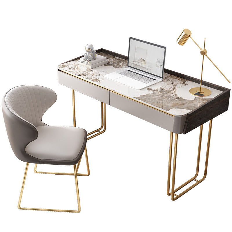 2 Drawers Writing Desk Stone 29.53" Tall Office Desk with Sled Base Clearhalo 'furn' 'furn_office_desk' 'Furniture' 'Office Desks' 'Office Furniture' 'office_desk' 6788057