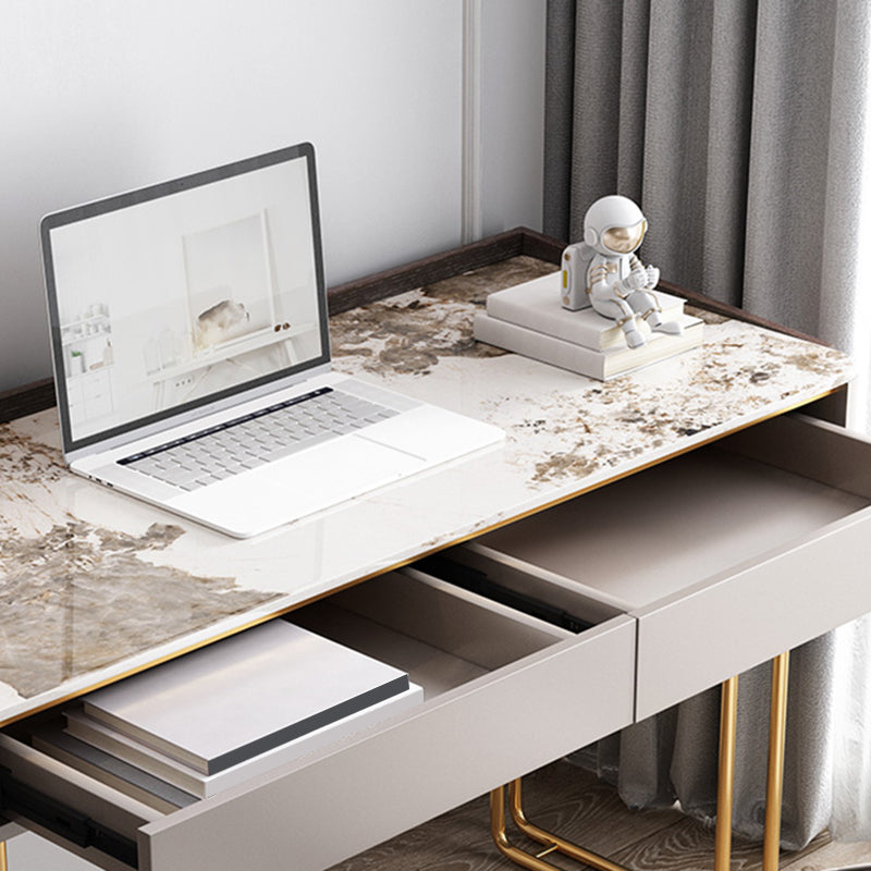 2 Drawers Writing Desk Stone 29.53" Tall Office Desk with Sled Base Clearhalo 'furn' 'furn_office_desk' 'Furniture' 'Office Desks' 'Office Furniture' 'office_desk' 6788059