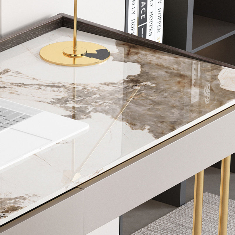 2 Drawers Writing Desk Stone 29.53" Tall Office Desk with Sled Base Clearhalo 'furn' 'furn_office_desk' 'Furniture' 'Office Desks' 'Office Furniture' 'office_desk' 6788061