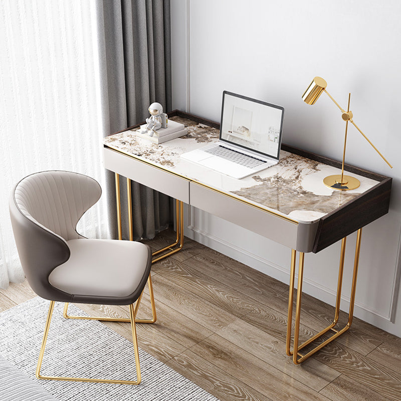 2 Drawers Writing Desk Stone 29.53" Tall Office Desk with Sled Base Clearhalo 'furn' 'furn_office_desk' 'Furniture' 'Office Desks' 'Office Furniture' 'office_desk' 6788064