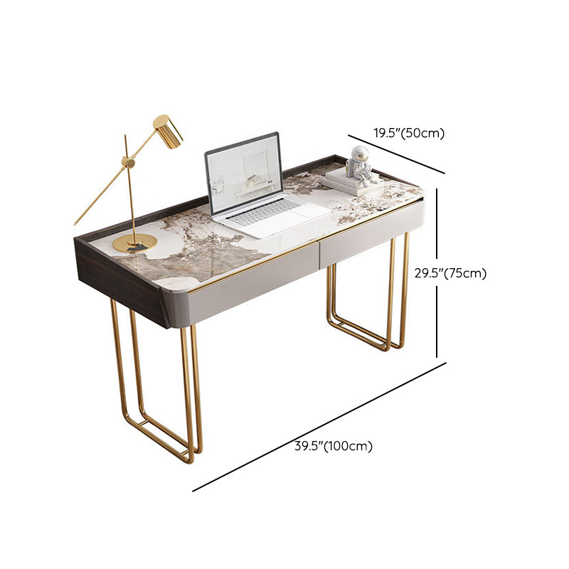 2 Drawers Writing Desk Stone 29.53" Tall Office Desk with Sled Base Clearhalo 'furn' 'furn_office_desk' 'Furniture' 'Office Desks' 'Office Furniture' 'office_desk' 6788069