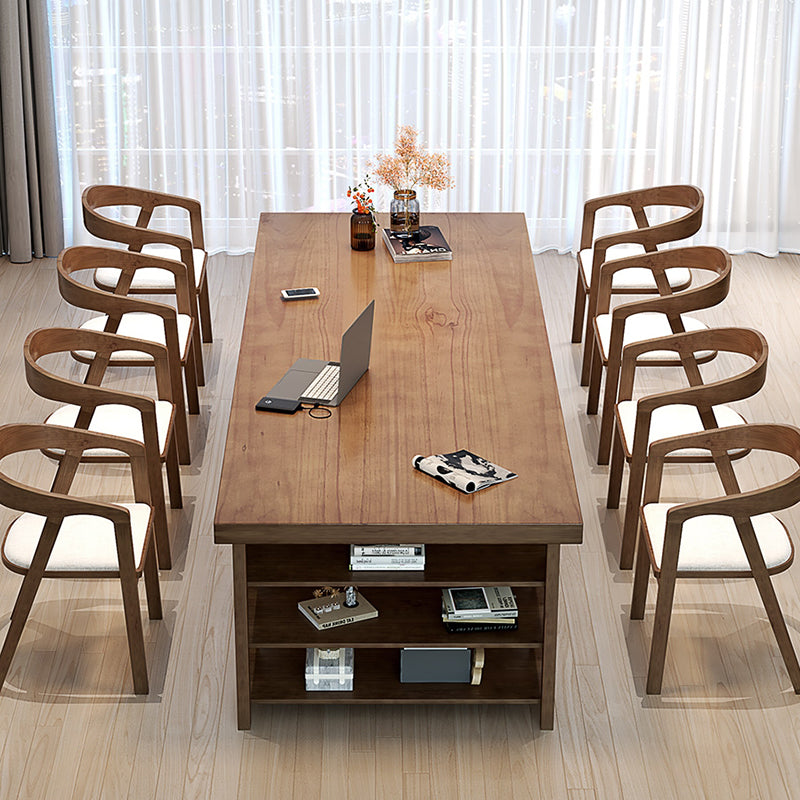 Moderne massive Holz -Büro -Schreibtisch Rechteck Task Schreibtisch mit Schubladen und Regalen