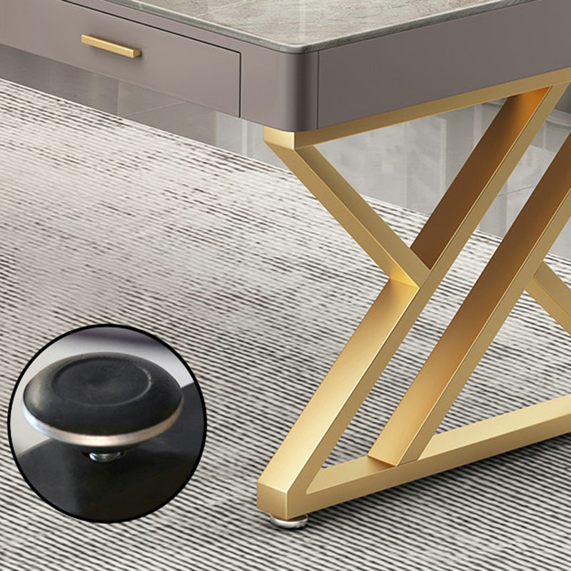 Glam Stone Writing Desk Sled Base 29.53" Tall Office Desk with Drawers Clearhalo 'furn' 'furn_office_desk' 'Furniture' 'Office Desks' 'Office Furniture' 'office_desk' 6788093