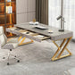 Glam Stone Writing Desk Sled Base 29.53" Tall Office Desk with Drawers Clearhalo 'furn' 'furn_office_desk' 'Furniture' 'Office Desks' 'Office Furniture' 'office_desk' 6788097