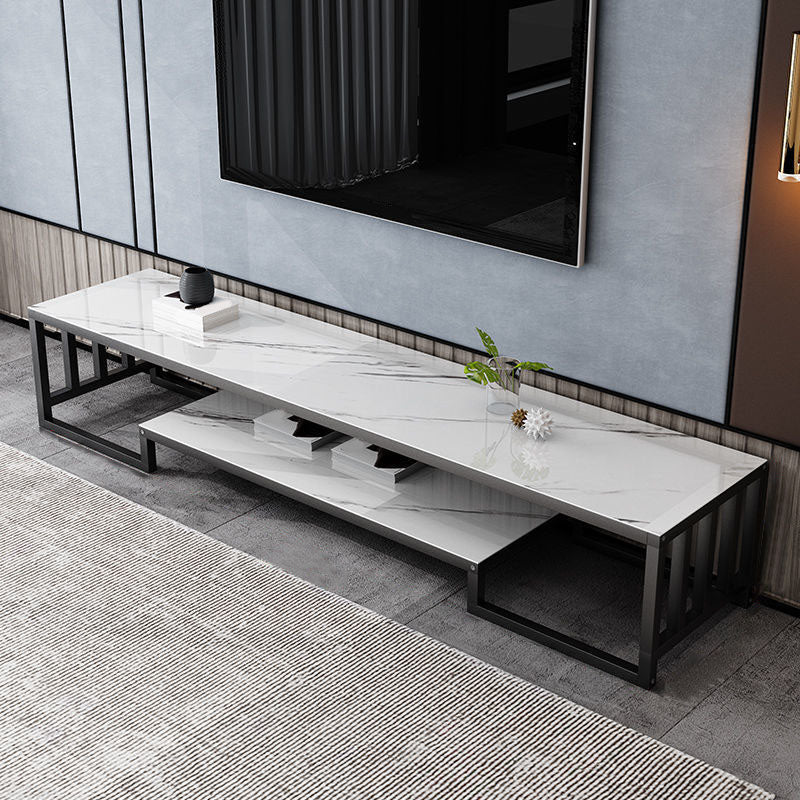 Glass TV Media Console Open Storage TV Console for Living Room Black White Clearhalo 'furn' 'furn_tv_stands_entertainment_centers' 'Furniture' 'Living Room Furniture' 'TV Stands & Entertainment Centers' 'TV Stands & Media Storage Furniture' 'tv_stands_entertainment_centers' 6788495
