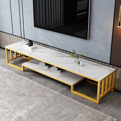 Glass TV Media Console Open Storage TV Console for Living Room Gold-White Clearhalo 'furn' 'furn_tv_stands_entertainment_centers' 'Furniture' 'Living Room Furniture' 'TV Stands & Entertainment Centers' 'TV Stands & Media Storage Furniture' 'tv_stands_entertainment_centers' 6788496