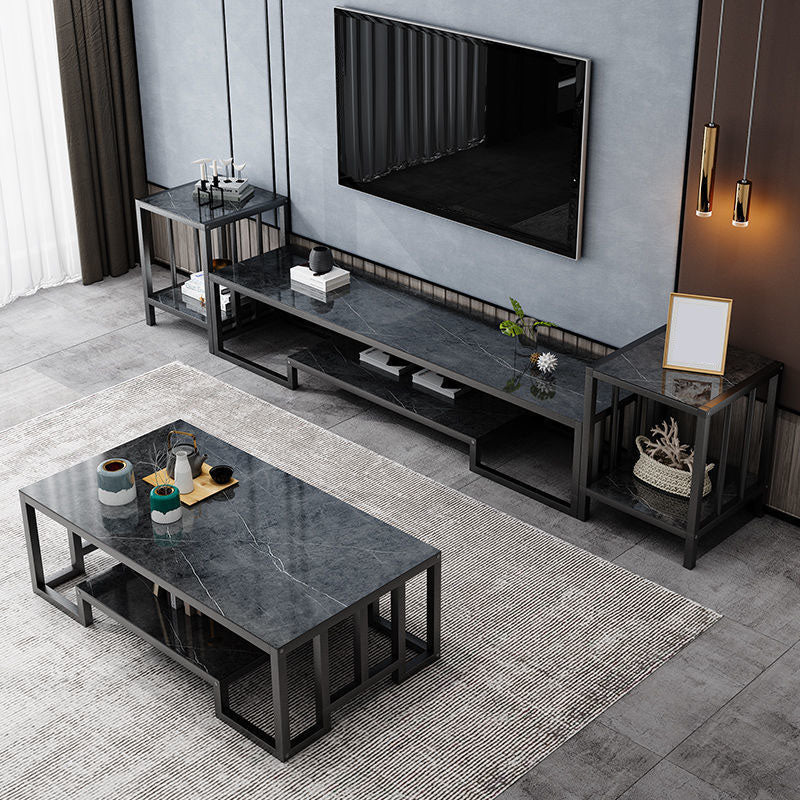 Glass TV Media Console Open Storage TV Console for Living Room Clearhalo 'furn' 'furn_tv_stands_entertainment_centers' 'Furniture' 'Living Room Furniture' 'TV Stands & Entertainment Centers' 'TV Stands & Media Storage Furniture' 'tv_stands_entertainment_centers' 6788497