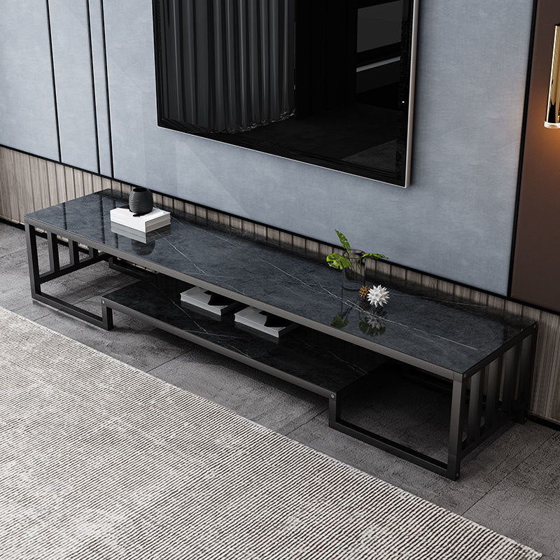 Glass TV Media Console Open Storage TV Console for Living Room Black-Gray Clearhalo 'furn' 'furn_tv_stands_entertainment_centers' 'Furniture' 'Living Room Furniture' 'TV Stands & Entertainment Centers' 'TV Stands & Media Storage Furniture' 'tv_stands_entertainment_centers' 6788498