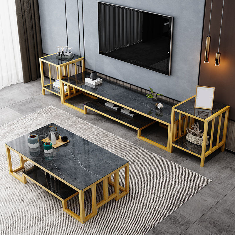 Glass TV Media Console Open Storage TV Console for Living Room Clearhalo 'furn' 'furn_tv_stands_entertainment_centers' 'Furniture' 'Living Room Furniture' 'TV Stands & Entertainment Centers' 'TV Stands & Media Storage Furniture' 'tv_stands_entertainment_centers' 6788499