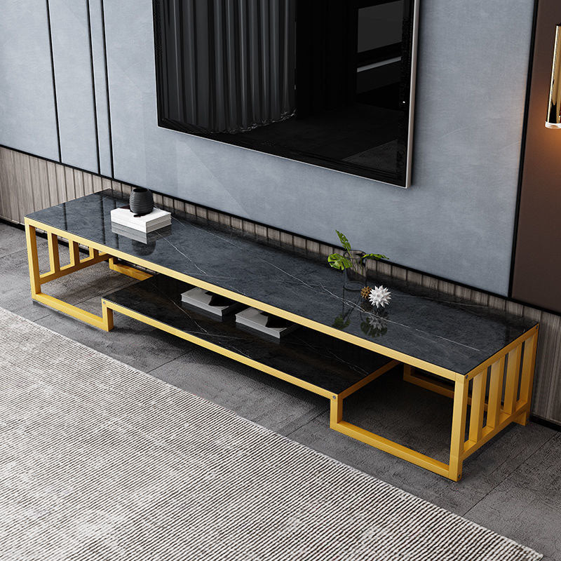 Glass TV Media Console Open Storage TV Console for Living Room Gold-grey Clearhalo 'furn' 'furn_tv_stands_entertainment_centers' 'Furniture' 'Living Room Furniture' 'TV Stands & Entertainment Centers' 'TV Stands & Media Storage Furniture' 'tv_stands_entertainment_centers' 6788500