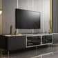 Glam TV Media Console Enclosed Storage TV Console for Living Room 94.5"L x 16"W x 20"H Black White Clearhalo 'furn' 'furn_tv_stands_entertainment_centers' 'Furniture' 'Living Room Furniture' 'TV Stands & Entertainment Centers' 'TV Stands & Media Storage Furniture' 'tv_stands_entertainment_centers' 6788508