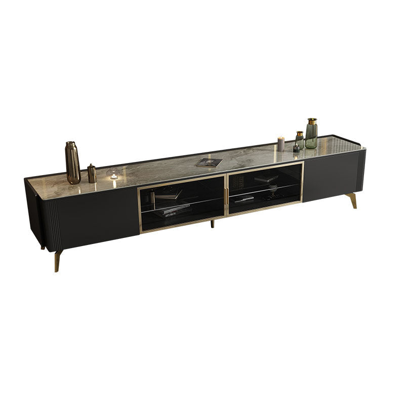 Glam TV Media Console Enclosed Storage TV Console for Living Room Black-Gray Clearhalo 'furn' 'furn_tv_stands_entertainment_centers' 'Furniture' 'Living Room Furniture' 'TV Stands & Entertainment Centers' 'TV Stands & Media Storage Furniture' 'tv_stands_entertainment_centers' 6788509