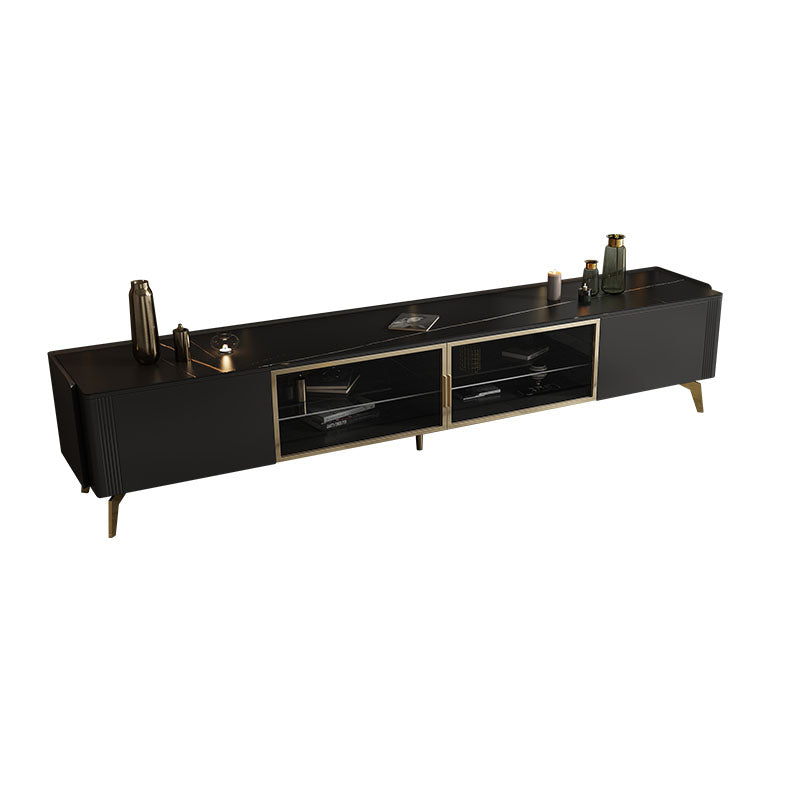 Glam TV Media Console Enclosed Storage TV Console for Living Room Black Clearhalo 'furn' 'furn_tv_stands_entertainment_centers' 'Furniture' 'Living Room Furniture' 'TV Stands & Entertainment Centers' 'TV Stands & Media Storage Furniture' 'tv_stands_entertainment_centers' 6788510