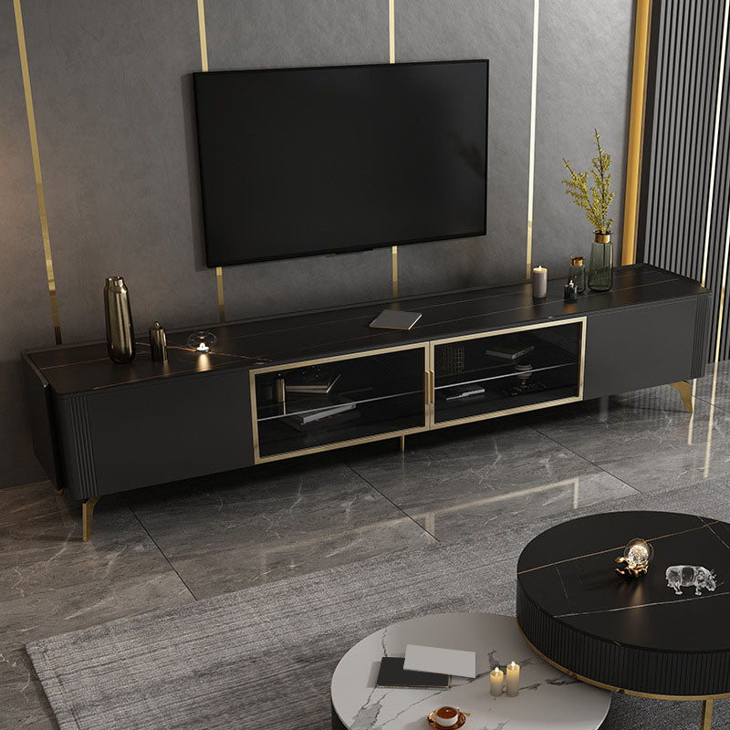 Glam TV Media Console Enclosed Storage TV Console for Living Room 79"L x 16"W x 20"H Black Clearhalo 'furn' 'furn_tv_stands_entertainment_centers' 'Furniture' 'Living Room Furniture' 'TV Stands & Entertainment Centers' 'TV Stands & Media Storage Furniture' 'tv_stands_entertainment_centers' 6788512