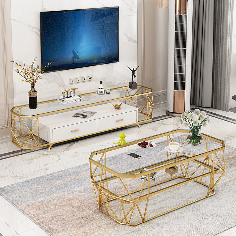 Console TV multimediale in vetro Console TV con contenitore aperto e 2 cassetti