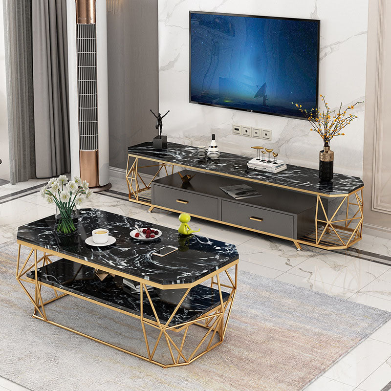 Console TV multimediale in vetro Console TV con contenitore aperto e 2 cassetti