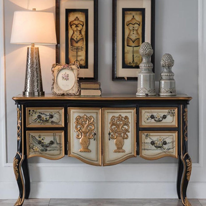 Victoria Wooden Accent Table Free Form Console Sofa Table for Hall Black-Silver Clearhalo 'Console Tables' 'console_tables' 'Entry & Mudroom Furniture' 'furn' 'furn_console_tables' 'Furniture' 6788736