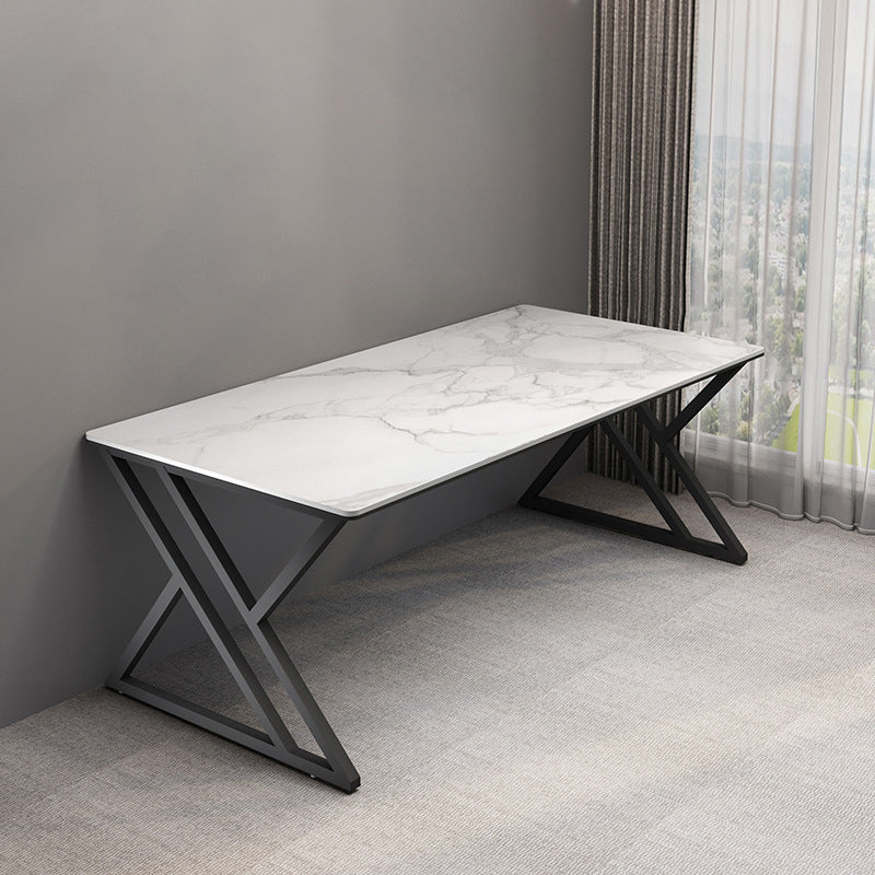 Stone Rectangular Gaming Desk 29.53-inch Tall Computer Desk with Iron Legs White Clearhalo 'furn' 'furn_office_desk' 'Furniture' 'Office Desks' 'Office Furniture' 'office_desk' 6789009