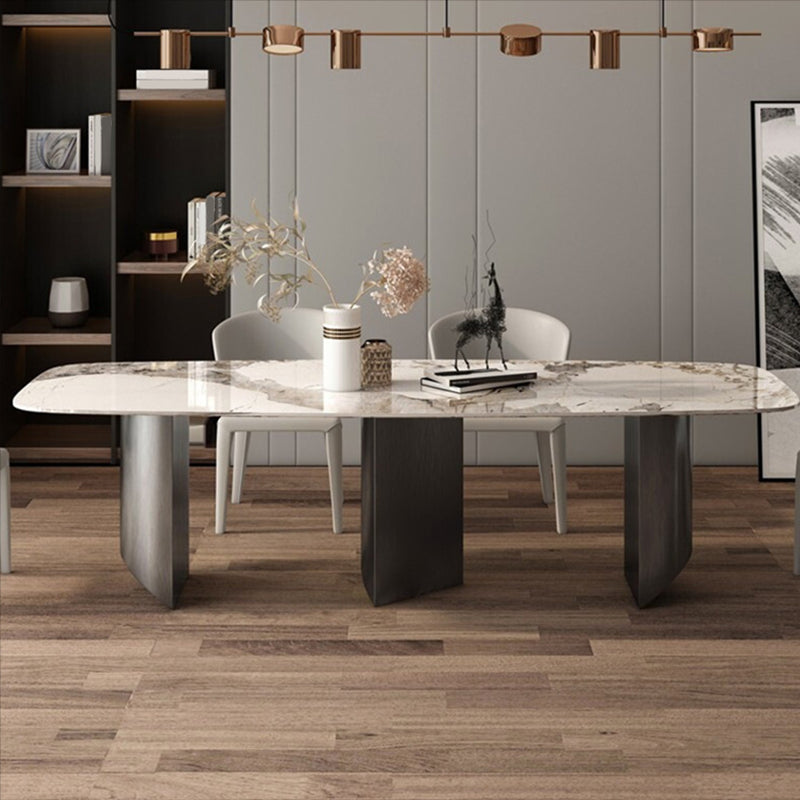 Eigentijdse stijl 1/3/4/6/7/8 stukken eetstoelen voor rechthoekige stenen meubels in grijs