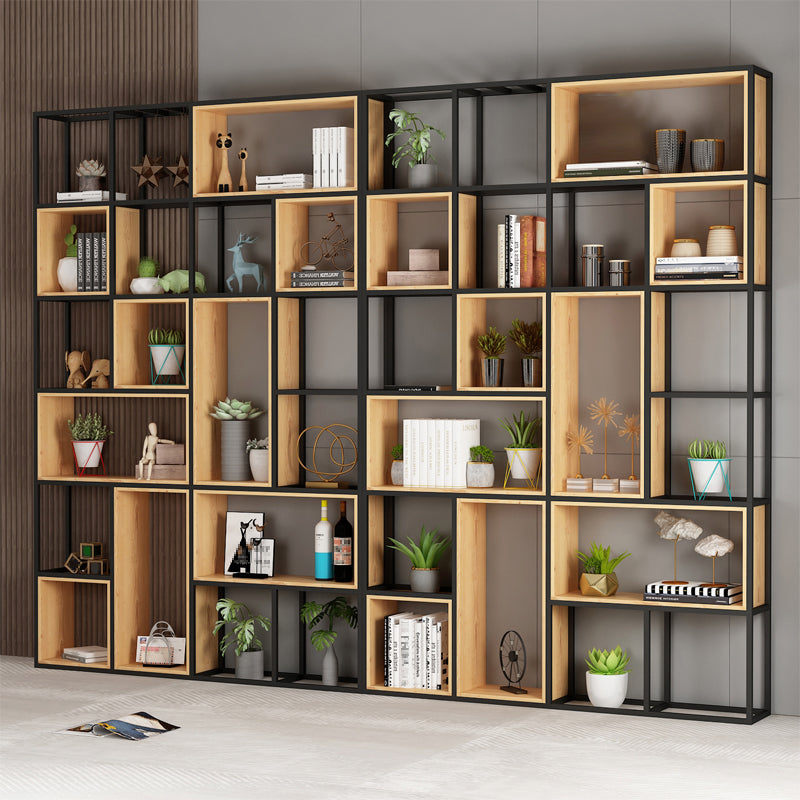 Natural Standard Bookcase Industrial Wooden Open Back Bookshelf Clearhalo 'Bookcases' 'furn' 'furn_bookcases' 'Furniture' 'Office Furniture' 6789470