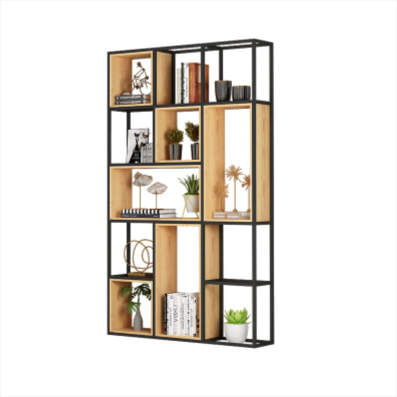 Natural Standard Bookcase Industrial Wooden Open Back Bookshelf 47.2"L x 9.8"W x 78.7"H Clearhalo 'Bookcases' 'furn' 'furn_bookcases' 'Furniture' 'Office Furniture' 6789473