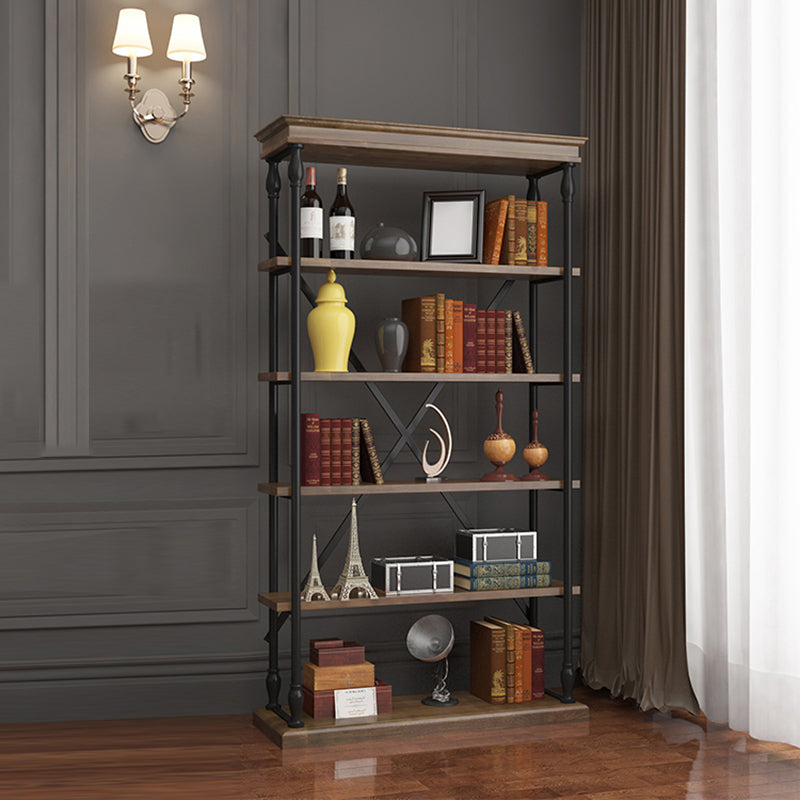 Industrial Style Open Back Bookshelf Standard Metal Bookcase with Rectangular Shelves