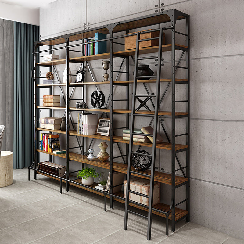 Modern Style Open Back Bookshelf Standard Metal Bookcase in Black 102"L x 12"W x 83"H Clearhalo 'Bookcases' 'furn' 'furn_bookcases' 'Furniture' 'Office Furniture' 6789556