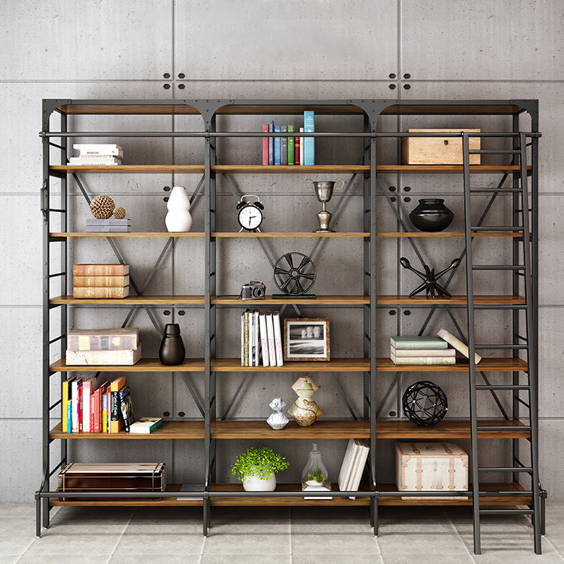 Modern Style Open Back Bookshelf Standard Metal Bookcase in Black 118"L x 12"W x 83"H Clearhalo 'Bookcases' 'furn' 'furn_bookcases' 'Furniture' 'Office Furniture' 6789559