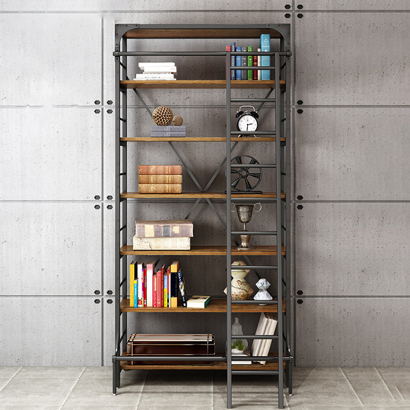 Modern Style Open Back Bookshelf Standard Metal Bookcase in Black 31.5"L x 11.8"W x 82.7"H Clearhalo 'Bookcases' 'furn' 'furn_bookcases' 'Furniture' 'Office Furniture' 6789560