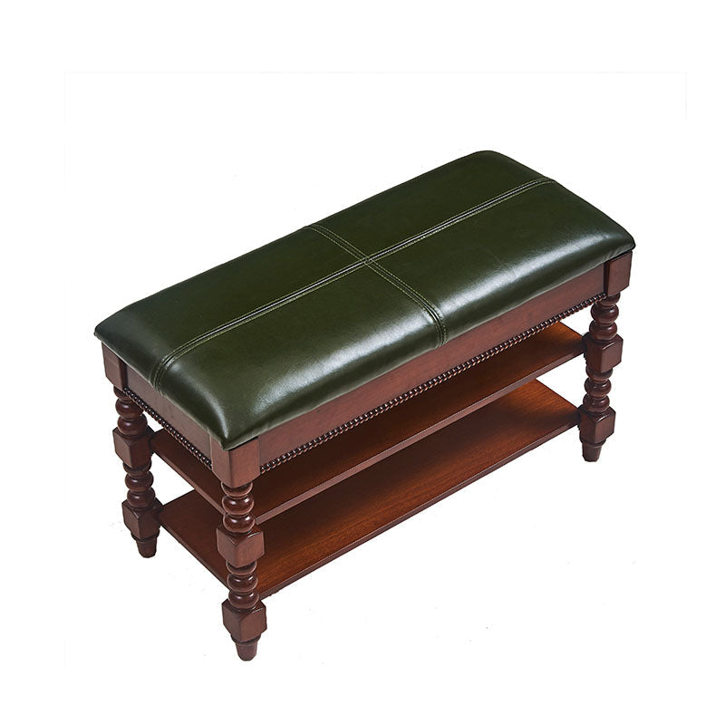 13.65 Inch W Traditional Bench Solid Wood Entryway Bench with Upholstered Brown Green Clearhalo 'Benches' 'Chairs & Seating' 'furn' 'furn_benches' 'Furniture' 'Living Room Furniture' 6789792