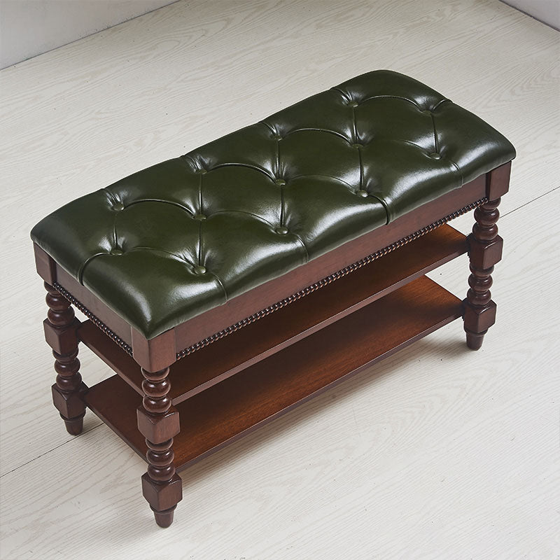 13.65 Inch W Traditional Bench Solid Wood Entryway Bench with Upholstered Walnut Green Clearhalo 'Benches' 'Chairs & Seating' 'furn' 'furn_benches' 'Furniture' 'Living Room Furniture' 6789794