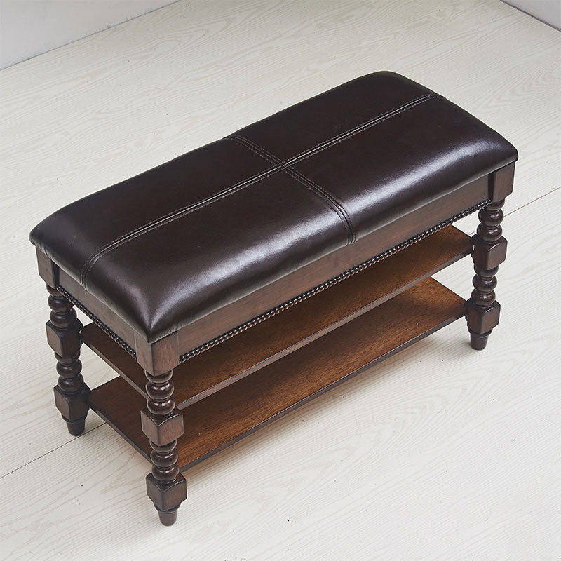 13.65 Inch W Traditional Bench Solid Wood Entryway Bench with Upholstered 20"L x 13"W x 19"H Black-Brown Clearhalo 'Benches' 'Chairs & Seating' 'furn' 'furn_benches' 'Furniture' 'Living Room Furniture' 6789796