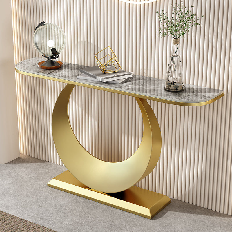 Glam 11,81 "W tavolo console in pietra tavolo di accento di mezza luna con 1 scaffale
