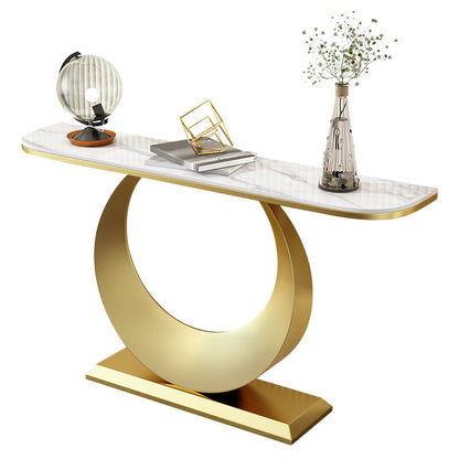 Glam 11,81 "W tavolo console in pietra tavolo di accento di mezza luna con 1 scaffale