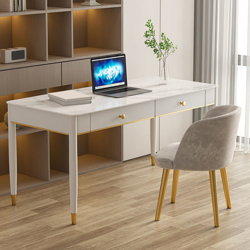 Glam 29.53" Tall Writing Desk Parsons Base White Office Desk with Drawer