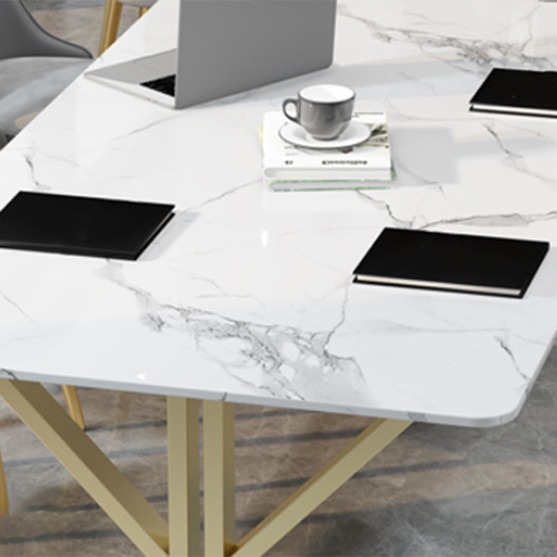 Glam Marble Curved Office Desk 29.53-inch Tall White Writing Desk Clearhalo 'furn' 'furn_office_desk' 'Furniture' 'Office Desks' 'Office Furniture' 'office_desk' 6792313